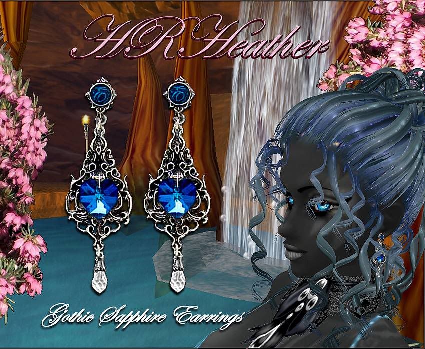 HRHeathers silver and dark blue sapphire Gothic style earrings 