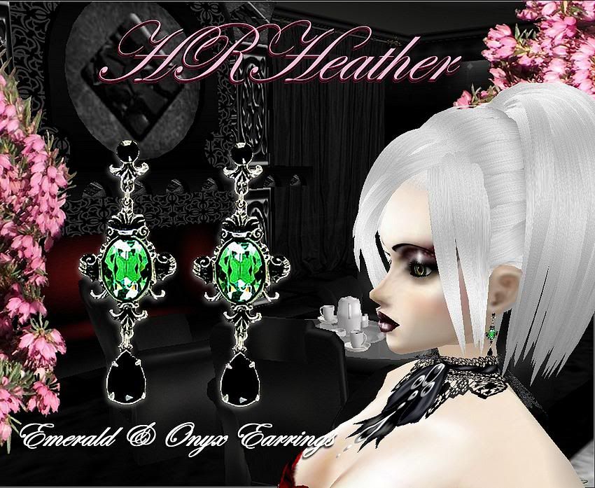  HRHeather's imvu Gothic vampire style silver and jade birth stone earrings