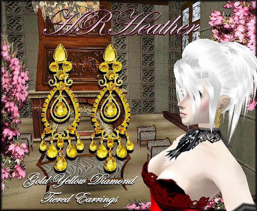 HRHeather's imvu Gothic vampire Edwardian / Elizabethan style gold and yellow diamond earrings. From my Royal Line.