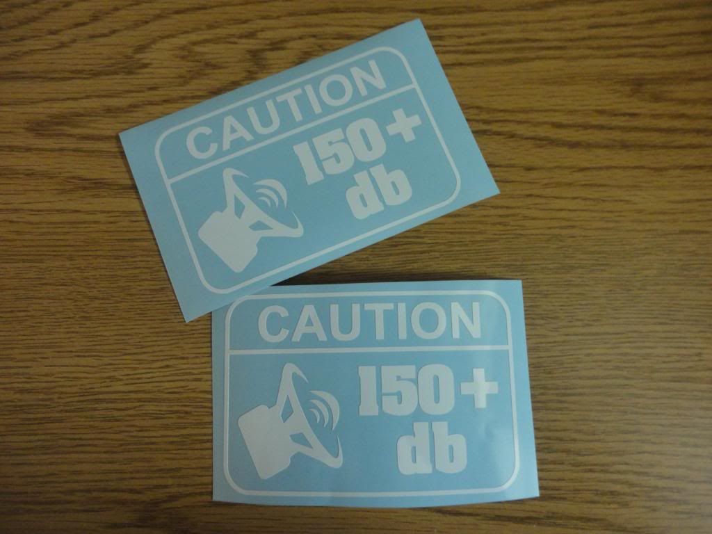 Caution 150+ db (2) Small Decal / Stickers Custom Car Audio