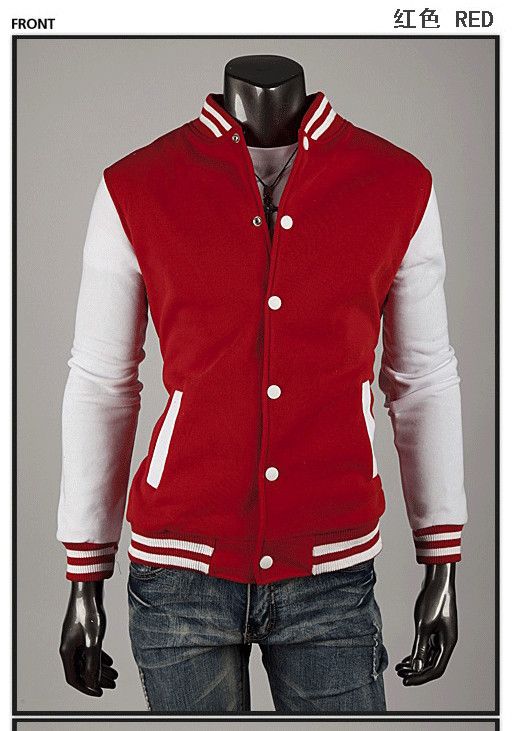 Men Plain Varsity Baseball Jacket Coat College Casual Sweater Sports