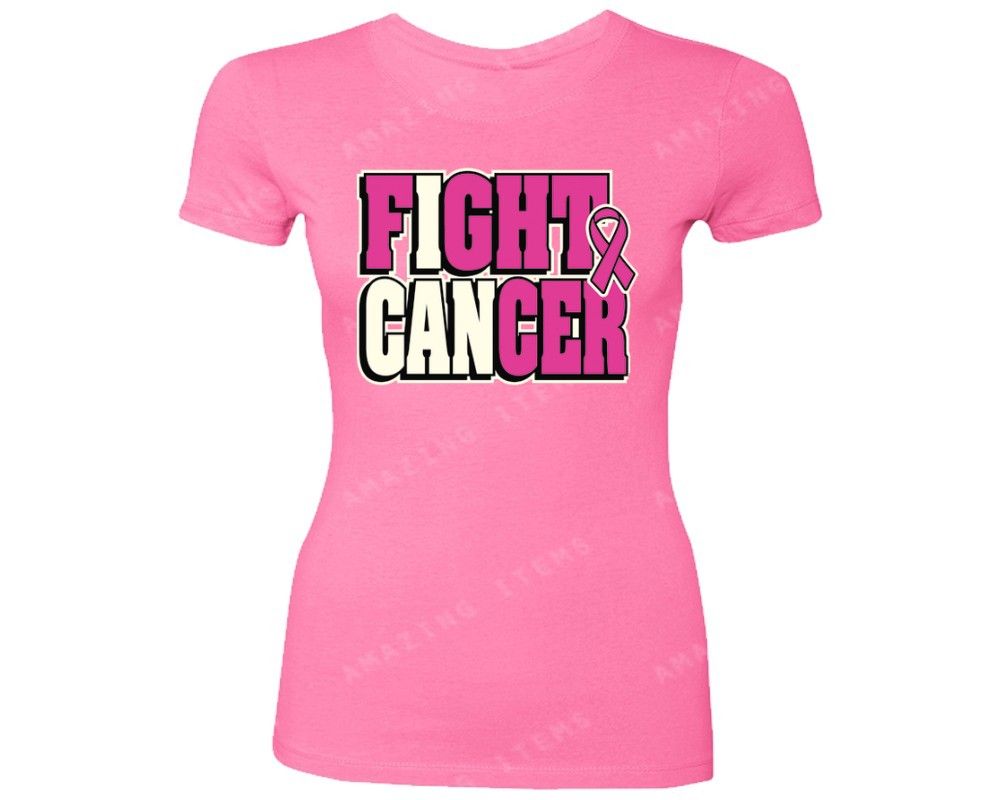 I Can Fight Cancer Women T Shirt Breast Cancer Awareness Ladies Pink Ribbon Ebay