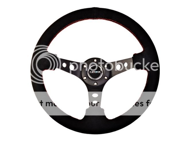 NRG Deep Dish Sport Steering Wheel 350mm Black Suede with Red Stitch St 006s