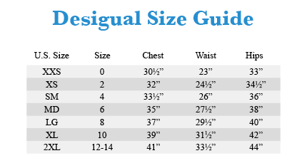 Desigual Size Chart Conversion Uk